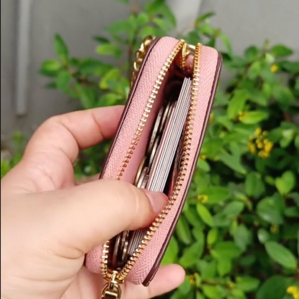 NWT Coach Zip Card Case In Signature Canvas - CW883 Silver/Tan/Dusty Pink $118 - Picture 3 of 14